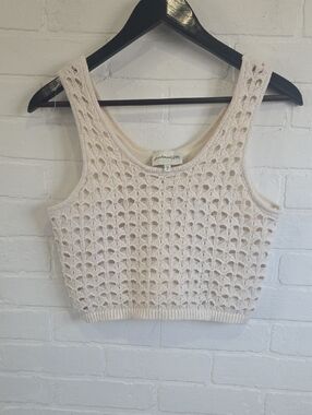 Openwork Knit Ivory Crop Tank Top